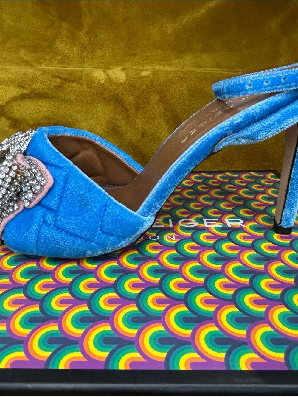 Kurt Geiger Blue Velvet Crystal-Embellished High Heel